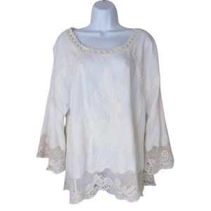 Democracy Embroidered Lace Blouse 3/4 Sleeve Medium   3144